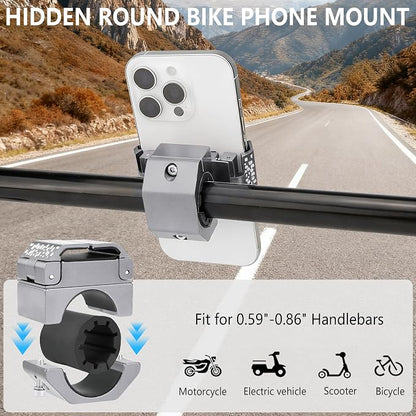 Bike Phone Holder, Motorcycle Phone Mount, Aluminum Alloy Bicycle Handlebar Cell Phone Stand, 360°Rotate Ebike Scooter Phone Clamp Clip, Suitable for 4.5-7.0" Smartphones (Silver)