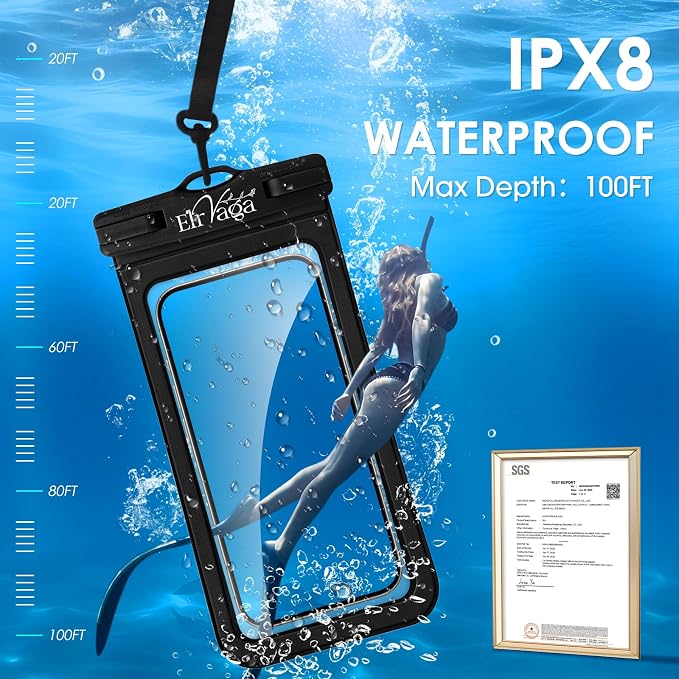 2 Pack IPX8 Waterproof Phone Pouch for iPhone 16/15/14/13 Pro Max Plus (7.2 Inch) - Swimming, Diving, Snorkeling, Snowproof - Touchscreen Friendly Underwater Photography Dry Bag (Black&Black)