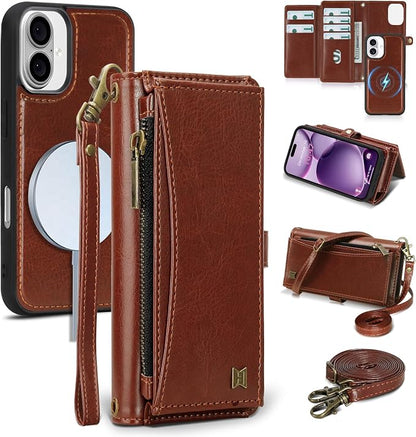 Wallet Case for iPhone 16 Plus with Card Holder/Crossbody Wallet/Strap| RFID Blocking | Magnetic | Kickstand | Detachable | PU Leather Phone Case for iPhone 16 Plus,6.7 in,Brown