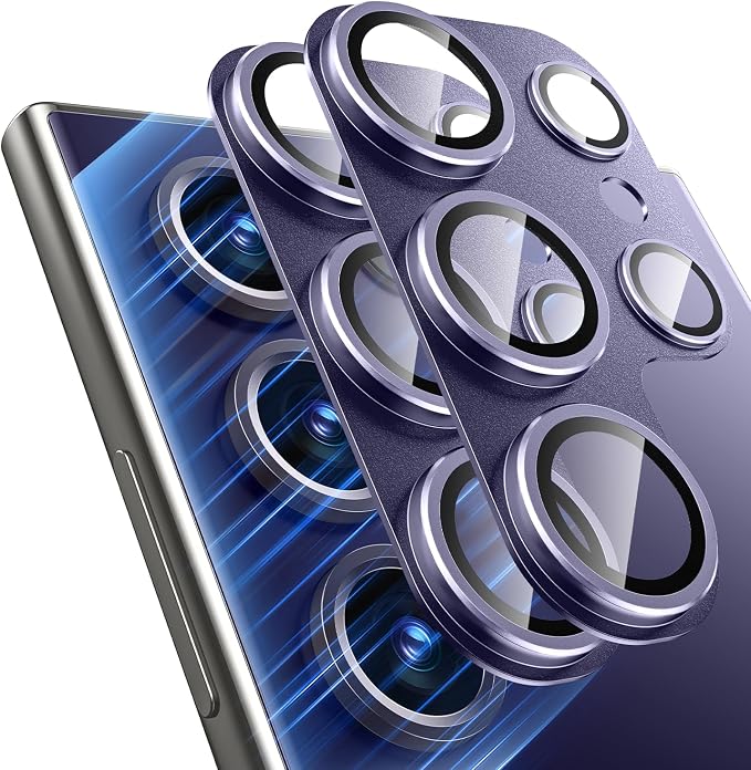 for Samsung Galaxy S24 Ultra Camera Lens Protector, [Full Protection] [Powerful Strength Adsorption] Matte Alloy Metal Ring Glass Camera Screen Protector for Galaxy S24 Ultra,Violet+Violet