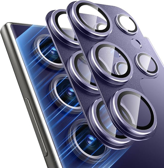 for Samsung Galaxy S24 Ultra Camera Lens Protector, [Full Protection] [Powerful Strength Adsorption] Matte Alloy Metal Ring Glass Camera Screen Protector for Galaxy S24 Ultra,Violet+Violet