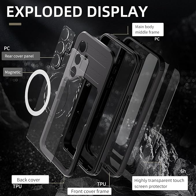 Compatible with Samsung Galaxy S25 Plus Case Waterproof, Built-in Lens & Screen Protector, Military Grade Shockproof, Full Body Rugged Case for Galaxy S25 Plus 6.7 inches (Black)