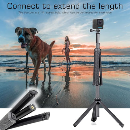 GEPULY Waterproof Selfie Stick Underwater Tripod Pole Hand Grip for Go Pro Hero 13 12 11 10 9 8 7 6 5 4, AKASO,SJCAM,DJI Action 6 Cameras(3-in-1: Monopod,Selfie Stick,Tripod Stand)