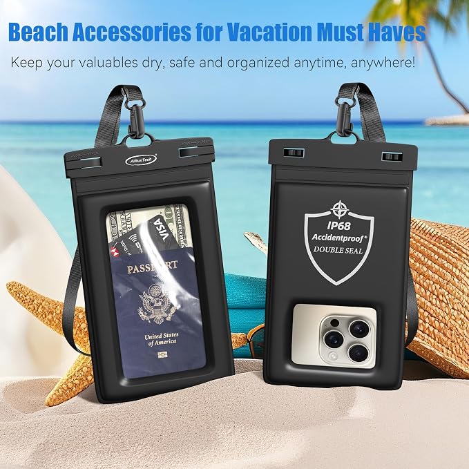 AiRunTech Floating Waterproof Phone Pouch,Double Seal Phone Case with Lanyard Protector for iPhone 17 16 15 14 13 12 Pro Max,Kayak Cellphone Bag Beach Cruise Ship Essentials Vacation Accessories