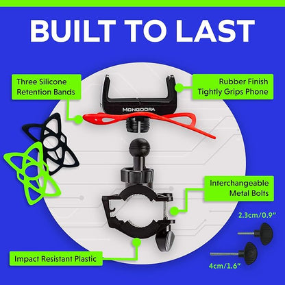 Bike & Motorcycle Phone Mount - GPS Cell Phone Holder for Bicycle Handlebar - Easy to Install Bike Accessories Fits iPhone, Galaxy, Android - Stocking Stuffers - 3 Bands (Black, Red, Green)