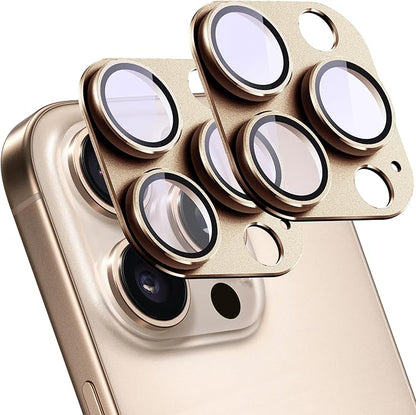 2 Pack Camera Lens Protector for iPhone 16 Pro/16 Pro Max,Metal AR Tempered Glass Rear Camera Screen Cover,Anti-Scratch,Strong Adsorption,Case Friendly, Easy to Install-Desert Gold