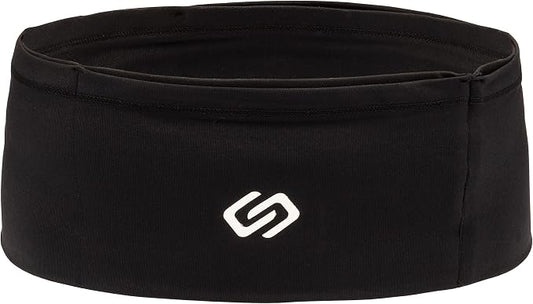Sporteer VersaMax Anti-Theft Running Belt - Secure Double-Flap Waist Pack - Fits All Mobile Phones - Pickpocket-Proof Travel Money Belt & Medical Device Holder - Premium Nylon Spandex (Black, Medium)