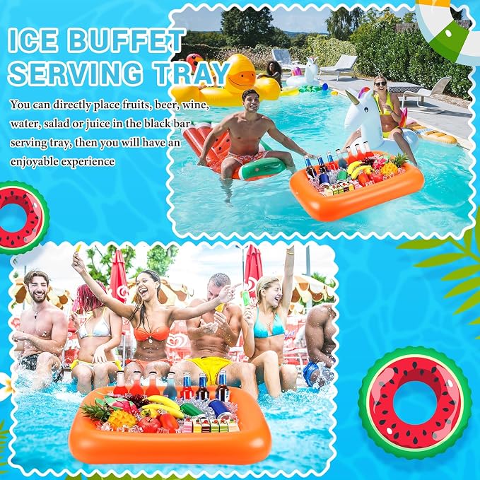 FillTouch Rectangular Inflatable Serving Bar Floating Drink Holder for Pool Inflatable Cup Holders Hot Tub Accessories, Adults Swimming Fun Drink Floats for Swimming Pool Party(Orange)