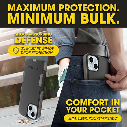 OtterBox iPhone 16e, 15, 14, & 13 Commuter Series Case - Slim & Tough, Pocket-Friendly, with Port Protection - Black/Grey