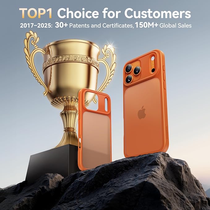 CASEKOO for 17 Pro Max Case, [Never Yellow Technology] [Mil-Grade Drop Protection] Translucent Slim Cover Women Men for iPhone 17 Pro Max Phone Case 6.9 inch, Frosted Orange