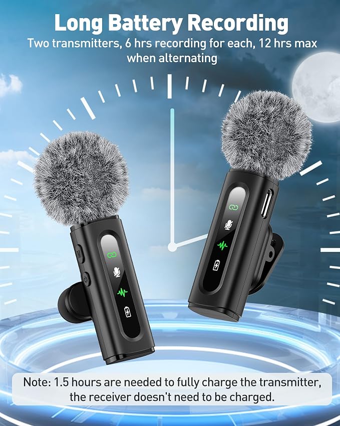 Wireless Lavalier Microphone for iPhone, Android, USB C, PC, Camera Video Recording 4 in 1 Clip-on Mics with Rotatable Clip&Denoise Recording, for Vlog Tiktok YouTube Podcast Content Creator
