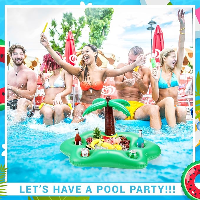 FillTouch Floating Drink Holder for Pool, Floating Cabana Bar, Hot Tub Drink Holder for Adults, Inflatable Pool Accessories(Coconut Tree)