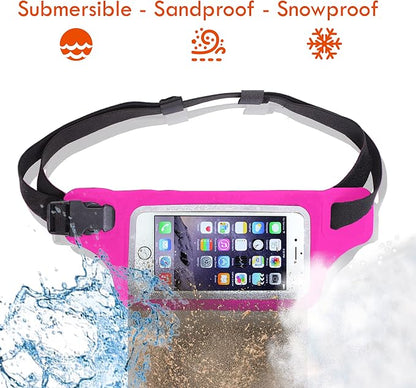 Ultimate Pink Waterproof Running Swimming Belt: Phone & Essentials Holder for Gym, Beach, Kayaking, Ski! Fits iPhone, Samsung - Touchscreen, IPX8 Rated Dry Waist Pouch - Adventure-Ready Performance!