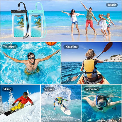 Waterproof Phone Pouch 2 Pack, IPX8 Waterproof Phone Case for iPhone Galaxy Pixel Up to 7 Inch, Cell Phone Dry Bag Beach Vacation