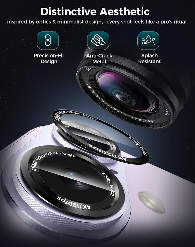 Goton Compatible for iPhone 17 & 16 & 16 Plus Camera Lens Protector, 1-Pack Aluminum Alloy Metal Cover with HD Tempered Glass, Pro Camera Style, Shatter-Resistant, Scratch-Proof, Case Friendly, Black