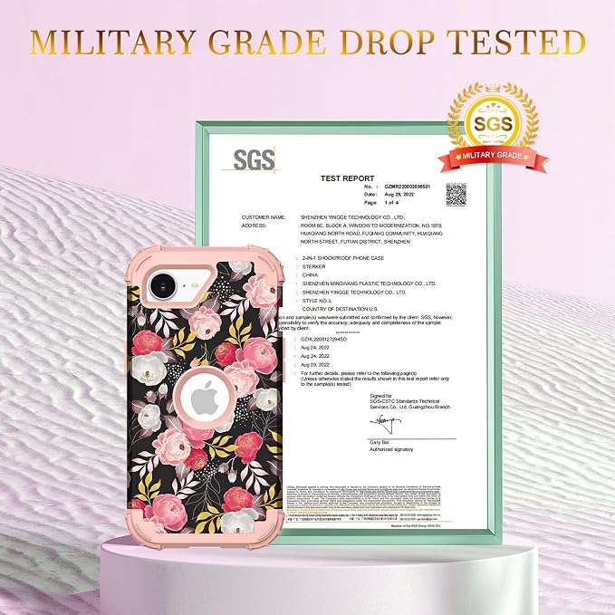 Hocase for iPhone 17e/iPhone 16e Case, Heavy Duty Shockproof Protection Hard Plastic+Silicone Rubber Hybrid Protective Phone Case for iPhone 17e/16e 6.1" - Rose Blossom