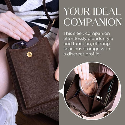 BULL GUARD Crossbody Leather Wallet Phone Purse, Anti Theft and RFID Blocking, Elegant Design for Travel