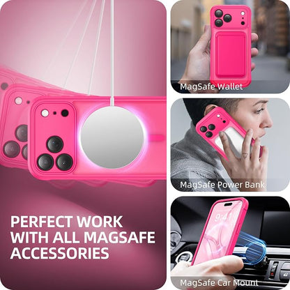 BERFY for iPhone 17 Pro Case, Compatible with MagSafe, Built-in Glass Screen Protector, Camera Protection, Shockproof Full Body Phone case 6.3", Translucent Hot Pink