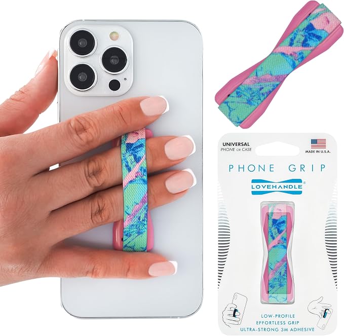 LOVEHANDLE Universal Phone Grip for Smartphones & Mini Tablets - Phone Holder for Hand - Wireless Charging Compatible - Made in The USA - Crystal Blush