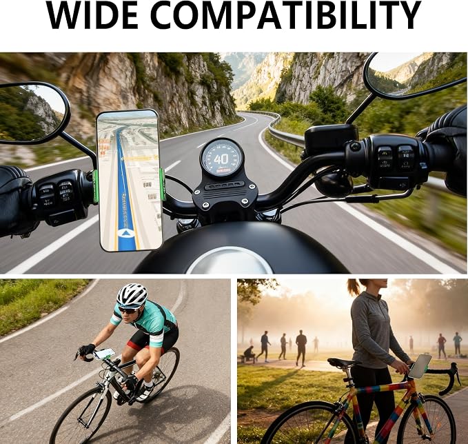 Bike Phone Holder, Motorcycle Phone Mount, Aluminum Alloy Bicycle Handlebar Cell Phone Stand, 360°Rotate Ebike Scooter Phone Clamp Clip, Suitable for 4.5-7.0" Smartphones (Green)