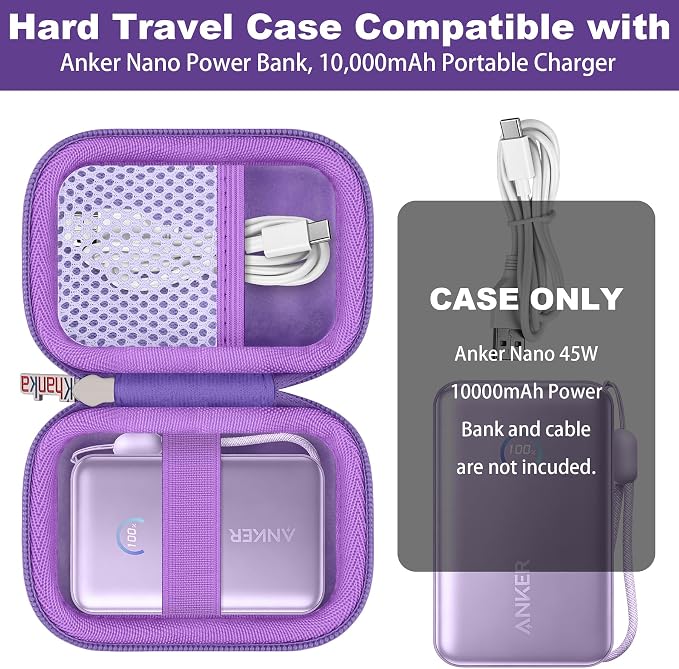 khanka Hard Case for Anker Nano 10000mAh 45W/A1665/A1664 Power Bank,Purple | EVA Hard Shell, Easy Carry Handle, Impact Resistant Protection, Soft Interior Lining, Secure Custom Fit, Protective Case Only