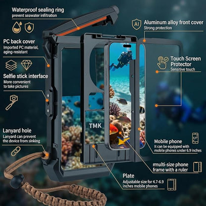 Gen 5th Diving Phone Case for iPhone 17 16 15 14 13 12 11 Pro Max Galaxy S25 S24 S23 Ultra, [98ft/30m] Waterproof Shellbox Underwater Camera Housing, Professional for Scuba Snorkeling (Gray)