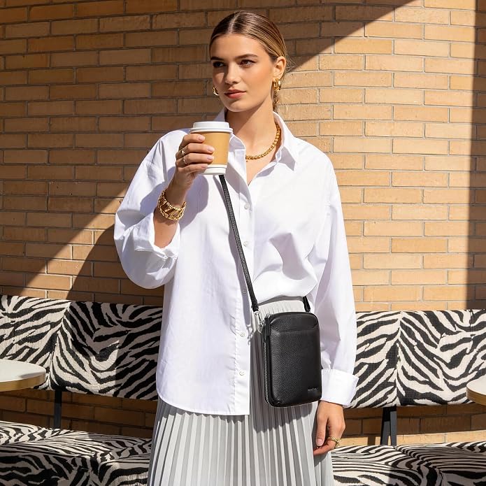 befen Genuine Leather Crossbody Cell Phone Purse for Women, Small Zip Around RFID Blocking Crossbody Wallet Bags