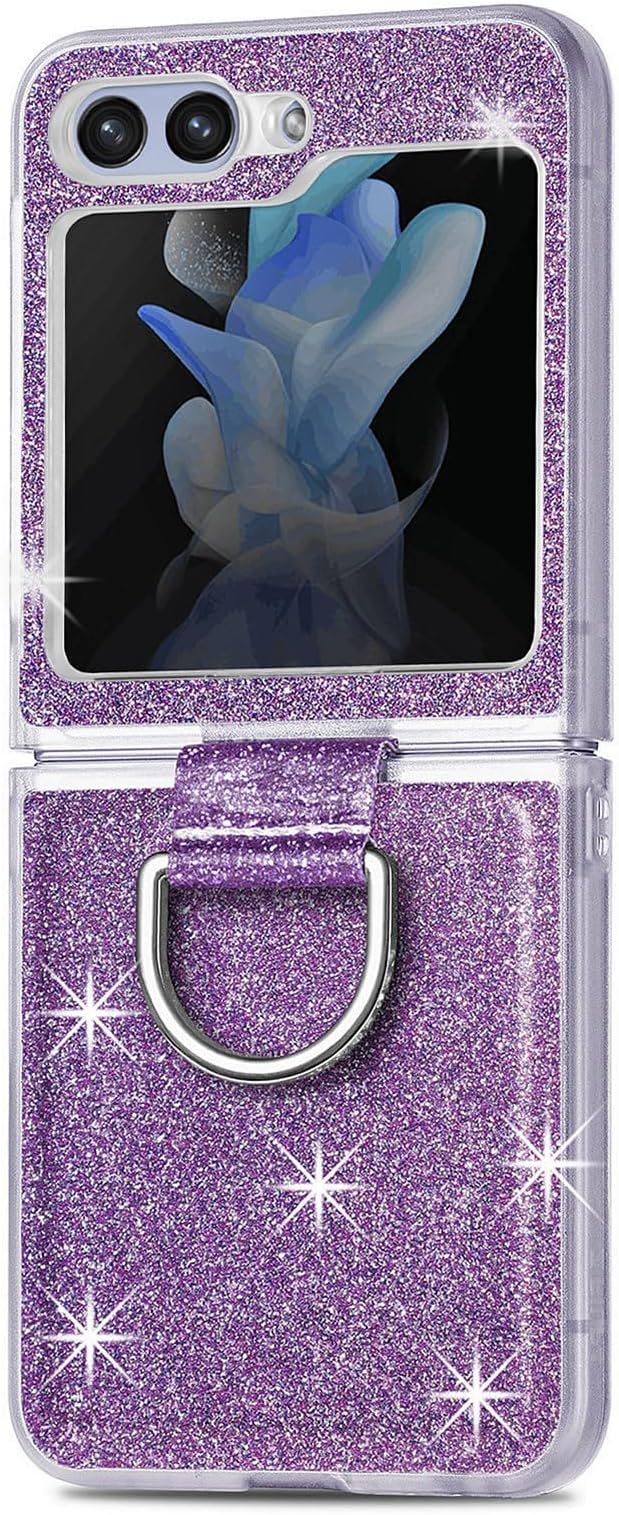 Bling Glitter Case for Samsung Galaxy Z Flip 6 with Ring Holder,Women Girls Cute Phone Case Non Slip Ultra Slim TPU Bumper Shockproof Protective Case for Galaxy Z Flip 6 5G 2024,Purple