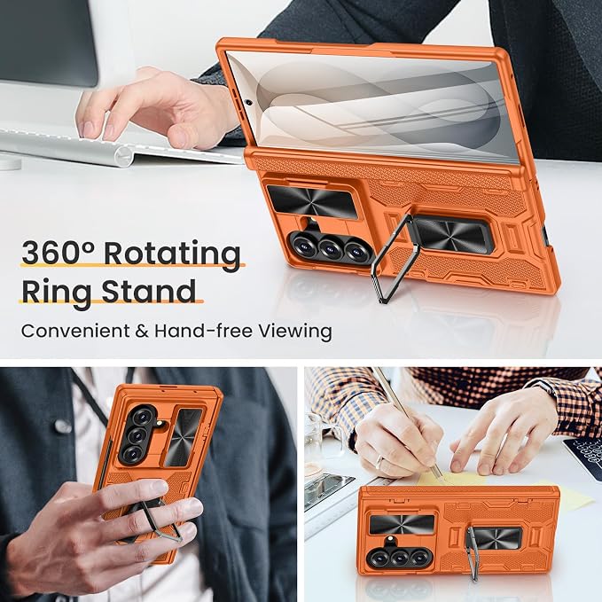 VEGO for Galaxy Z Fold 8 Ultra Case with Screen Protector & Stand, Orange | Built-in Slide Camera Cover[Hinge Protection]Protective Military Grade Shockproof Phone Case for Samsung Fold 8 Ultra 5G 2026