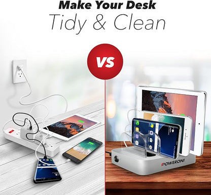 4 Port Charger Station - Fast Charging Dock for Multiple Devices Apple - Multi Device USB Charging Station - Compatible with Apple iPad, iPhone, Android, and Tablet - Charging Rack