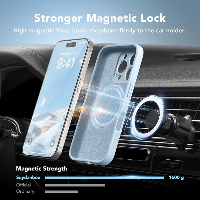 Magnetic for iPhone 16 Pro Max Case, Compatible with MagSafe, [Full Camera Protection][Screen Protector] Silicone Shockproof Protective Phone Case for iPhone 16 Pro Max 6.9", Light Blue