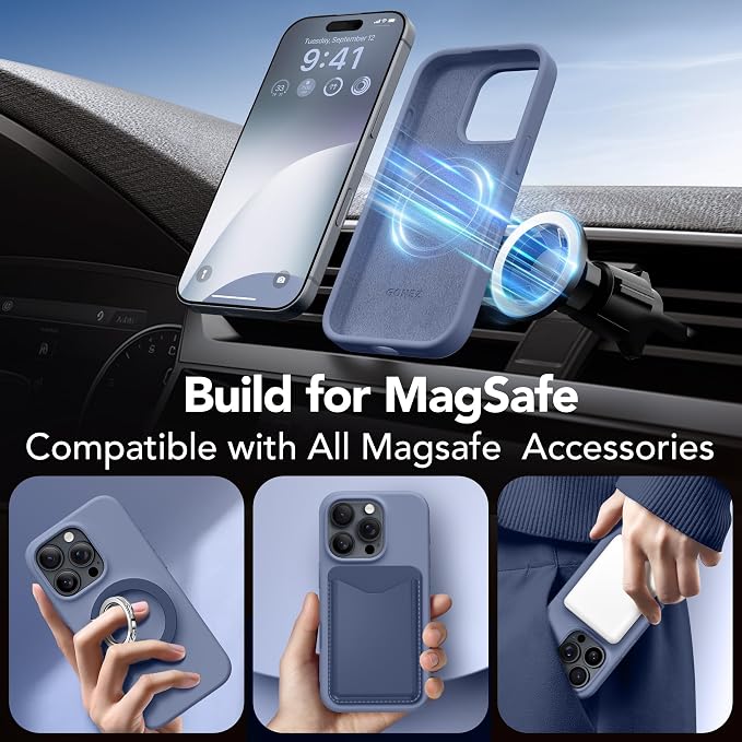 GONEZ Magnetic for iPhone 16 Pro Max Case, Compatible with MagSafe, Liquid Silicone Case, with Screen Protector + Camera Protector, Full Body Protective Shockproof Phone Cover 6.9", Lavender Gray