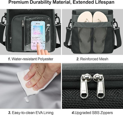 F-color Crossbody Shower Caddy with Phone Holder - Hands-Free Portable Toiletry Bag Fits Full-Size Bottles, Quick Dry Mesh Hanging Tote for College Dorm Essentials, Camping, Gym, Travel, Large, Grey