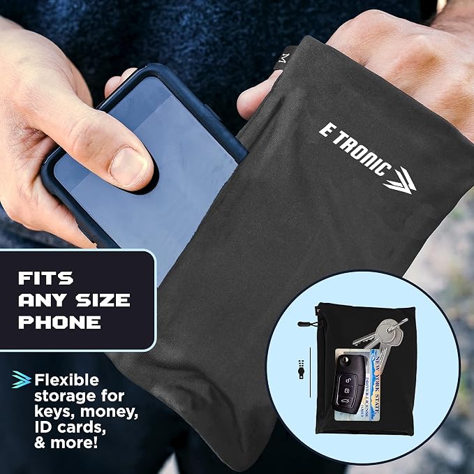 E Tronic Edge Phone Holder for Running, Cell Phone Arm Bands with Reflective Logo, Phone Strap Armband Fits iPhone and Android, Use for Running, Walking, Hiking and Biking, Gray, Large