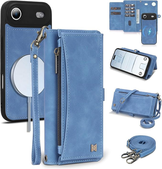 Wallet Case for iPhone Air with Card Holder/Crossbody Wallet/Strap,[RFID Blocking][Magnetic] PU Leather Phone Case for iPhone Air,6.5 in,Dream Sky Blue