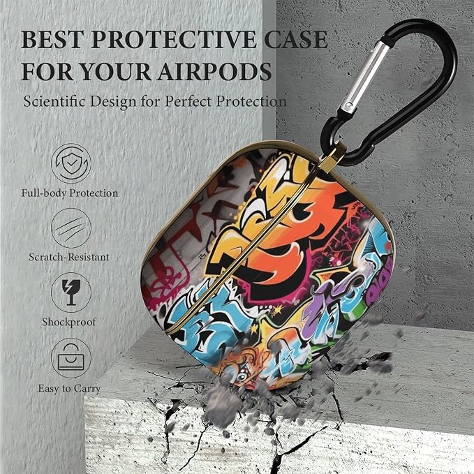 Graffiti Hip Hop 3 Case Cover and Keychain,Wireless Charging Compatible with 3rd Generation Case Portable Shockproof Protective Cover for Women Men