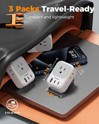 TESSAN European Travel Plug Adapter 3 Pack, PD 20W Type C Power Adaptor with 4 AC Outlets 3 USB Ports (2 USB C), US to Europe Plug Adapter for USA to EU Italy Spain France Iceland Germany