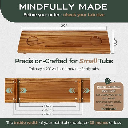 Teak Bathtub Tray for Tub 29” | Bath Tub Tray Wood for Small Tubs, Bath Tray for Tub, Bathtub Trays for Tub, Bath Table Tray for Home Spa | Fjord by JapandiSpirit