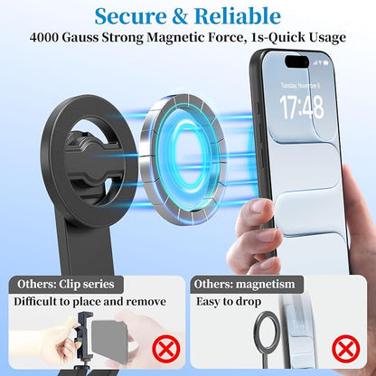 PlusAcc 69” Magnetic Selfie Stick Tripod - Extendable Phone Mount for MagSafe, 360°Rotation Travel Stand with Rechargeable Remote, Compatible with iPhone, Camera, Video Recording