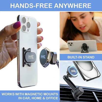 Patented 3-Finger Phone Grip & Stand - Comfortable & Secure Loop Holder for iPhone & Android - Ultra-Slim Zinc Alloy - Magnetic Mount Ready - Cell Phone Ring Alternative [Black Matte]