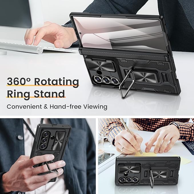 VEGO for Galaxy-Z-Fold-7-Case:Samsung Z Fold 7 Case with Lens Cover,Black | Built-in Screen Protector & 360° Kickstand Full-Body Drop Protection Rugged Case for Samsung Galaxy Fold7 5G 2025