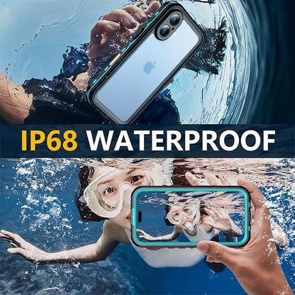 Red2Fire for iPhone 17 Case Waterproof, [Built-in Screen Protector & Camera Protector][Compatible with MagSafe][Full Body Shockproof][IP68 Waterproof][Dustproof] Phone Case 6.3" Blue/Clear