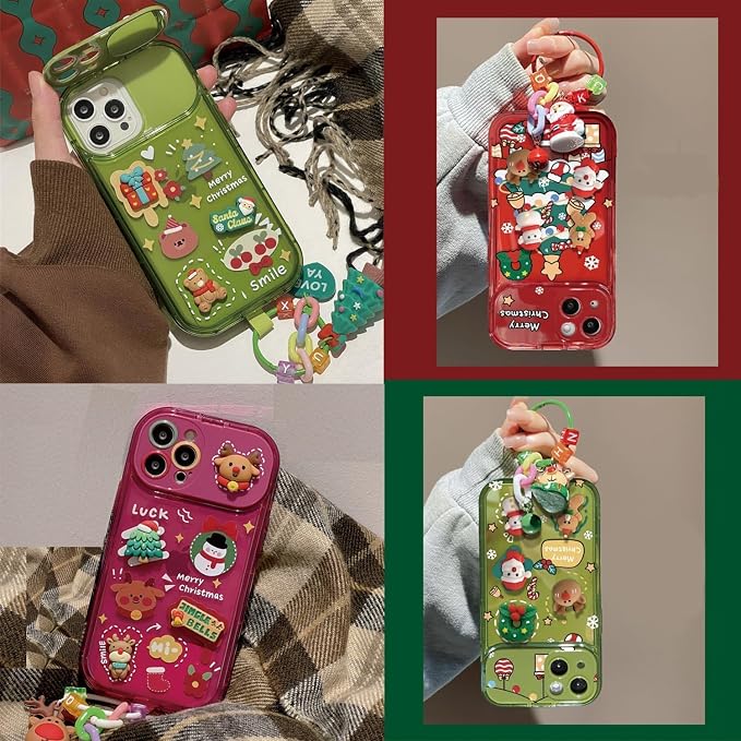 Christmas Tree Pendant Flip Mirror Case Cover for iPhone 17 16 15 14 13 Pro Max Plus, Festive Protective Phone Case with Built-in Mirror and 3D Christmas Tree Charm Celebrate (Red,17 pro max)