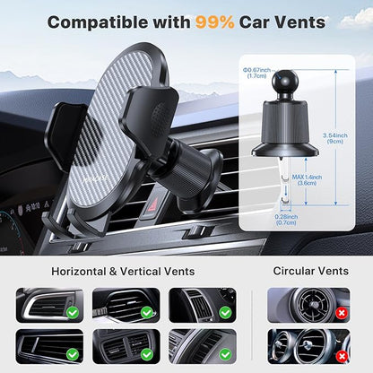 Miracase Phone Holders for Your Car with Metal Hook Clip, Air Vent Cell Phone Stand Car Mount, Universal Automobile Cradle for Garmin GPS Fit iPhone Android and All Smartphones, Carbon Fiber 2 Pack