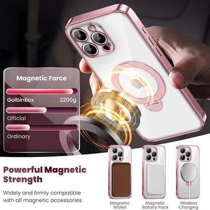 GolbinBox for iPhone 16 Pro Case with 360° Spin Magnetic Stand,[Compatible with Magsafe] [Military Protection][Built-in Ring Holder] Camera Control Phone Case for 16 Pro,Pink/Clear