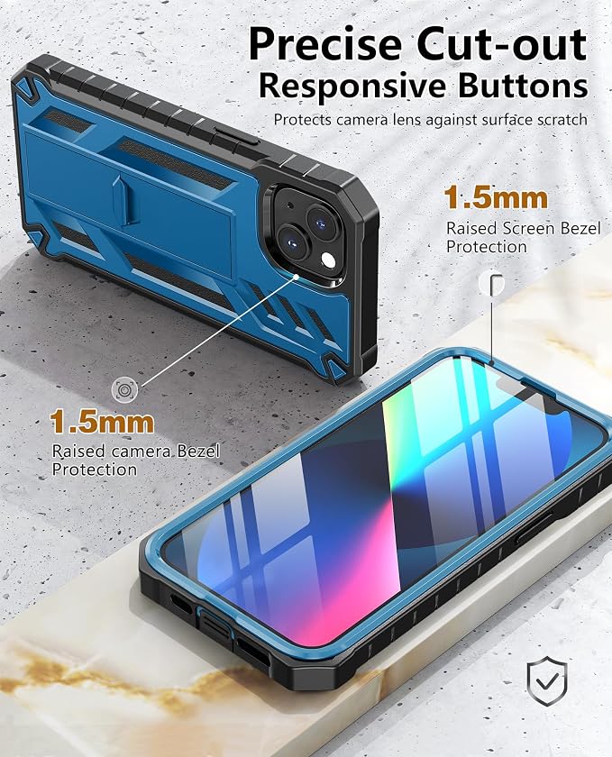 for iPhone 13/14/15 Phone Case: for iPhone 16e Protective Cover with Belt Clip Holster | Durable Dual-Layer Design with Built-in Kickstand | Heavy Duty Military Grade Hard Protection Shock Proof