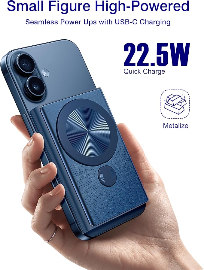 Kesguar Magnetic Portable Charger, 10000mAh 22.5W PD Super Fast Charging Wireless Power Bank. Ultra-Strong Magnet, USB C in&Out Battery Pack for Magsafe, iPhone 17/16/15/13/12 Pro Series