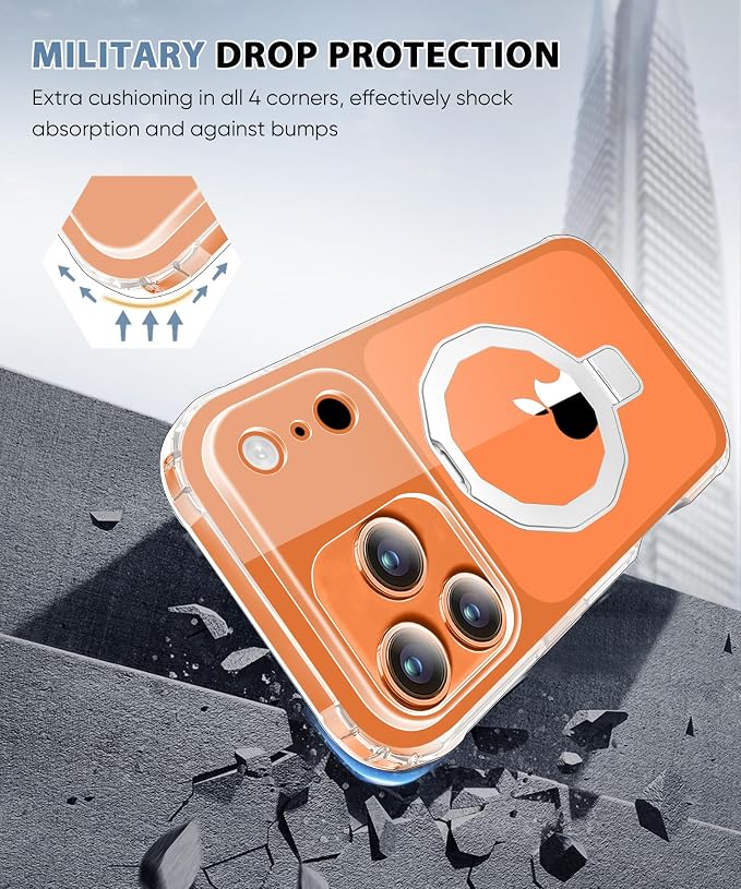 for iPhone 17 Pro Case with Screen Protector, Built-in Seamless Stand, [Compatible with MagSafe] Protective Shockproof Phone Case, Magnetic Cover for iPhone 17Pro 6.3 Inch - Clear