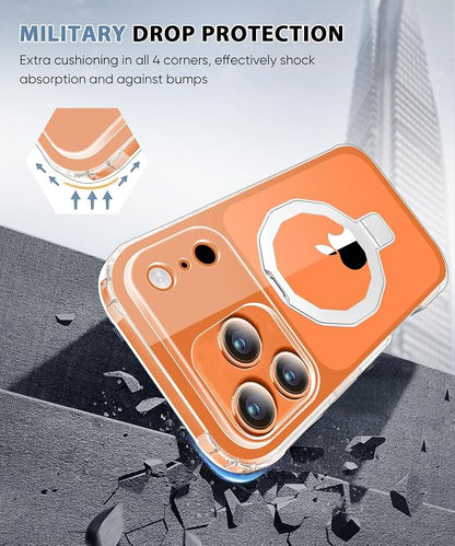 for iPhone 17 Pro Case with Screen Protector, Built-in Seamless Stand, [Compatible with MagSafe] Protective Shockproof Phone Case, Magnetic Cover for iPhone 17Pro 6.3 Inch - Clear