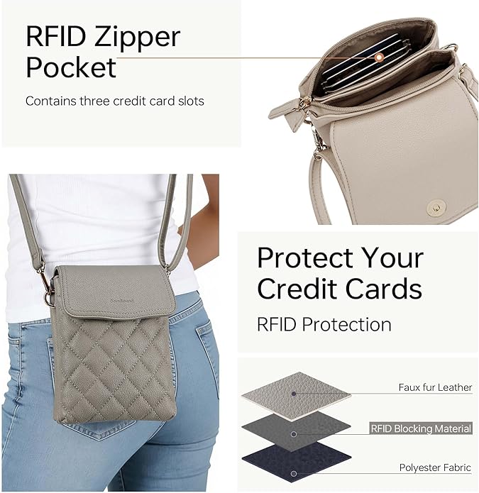 RFID Small Crossbody Purses for Women Quilted Cell Phone Purse with RFID Blocking Credit Card Slots